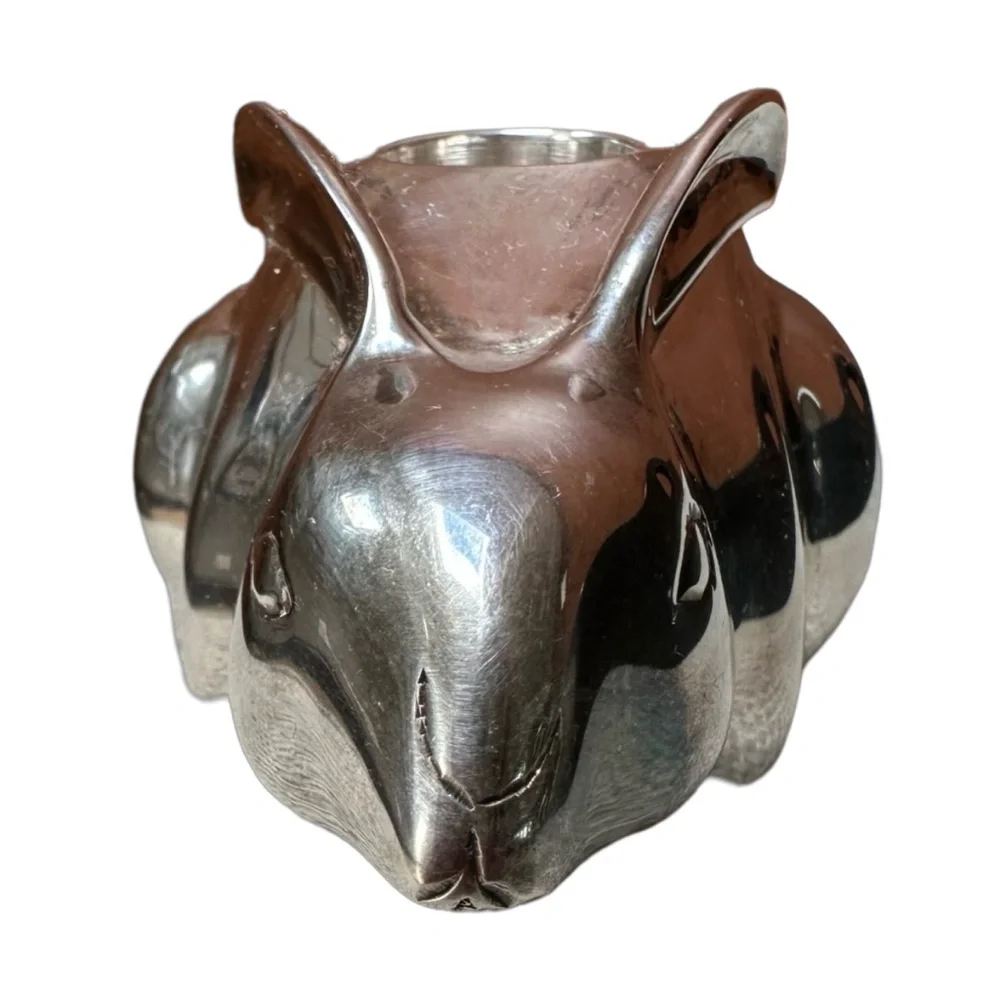 POTTERY BARN Silver Plated Easter Bunny Rabbit Candle Holder